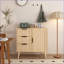 Armoires, armoire de rangement moderne en bois + rotin avec 3 tiroirs Tablette réglable | Noyer brun | Chambre à coucher