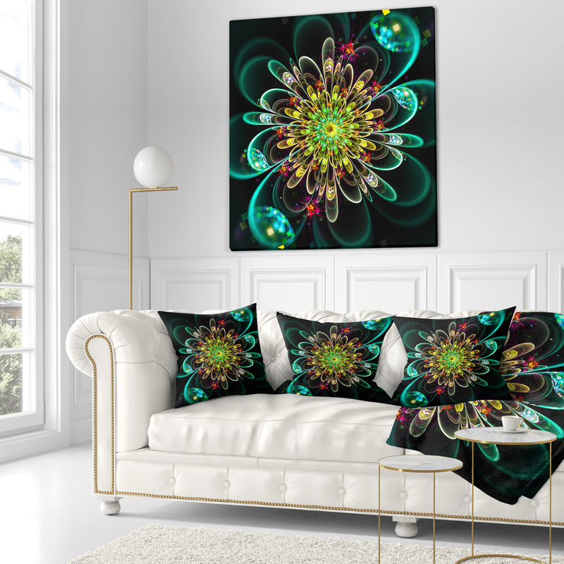 Coussin de fleurs en fractale brillante perfect, 16 po x 1 po, Coussin décoratif