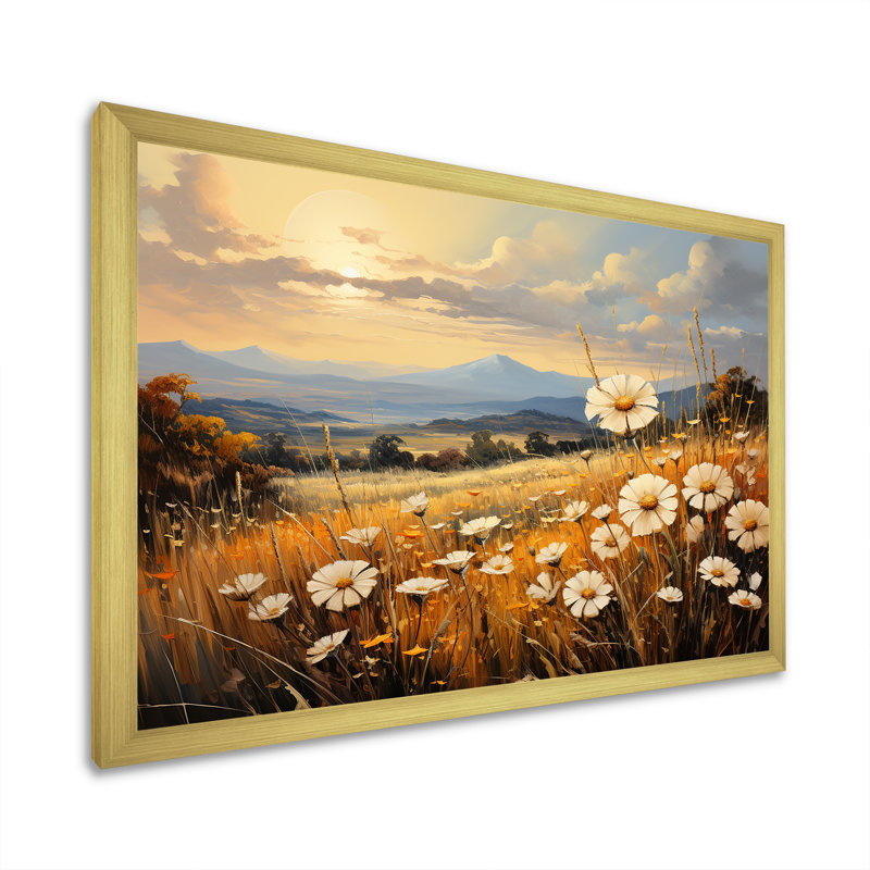 Magnifique champ de fleurs chaudes sur toile, H 12 po x l 20 po x P 1 po, Cadre doré simple