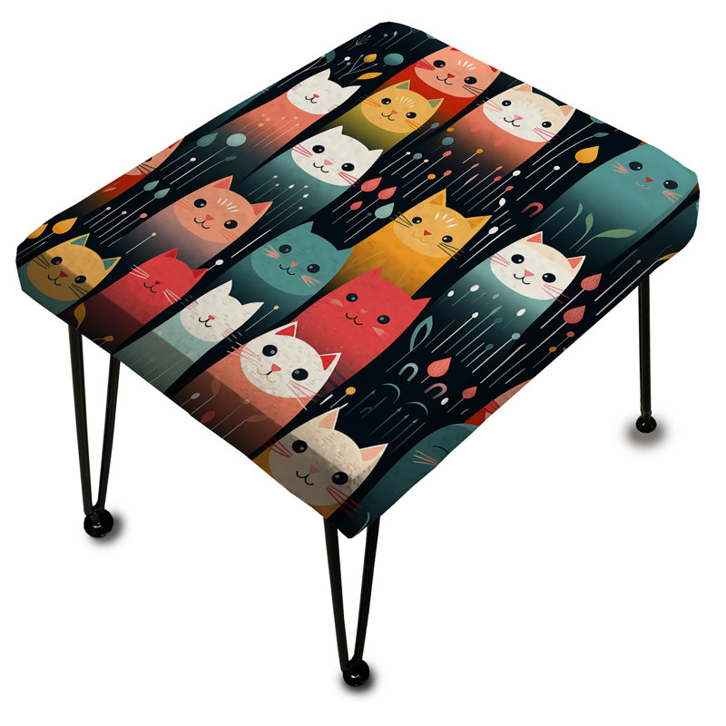 Papier peint vert avec motif de chats curieux pour enfants - Repose-pieds rectangulaire imprimé animal