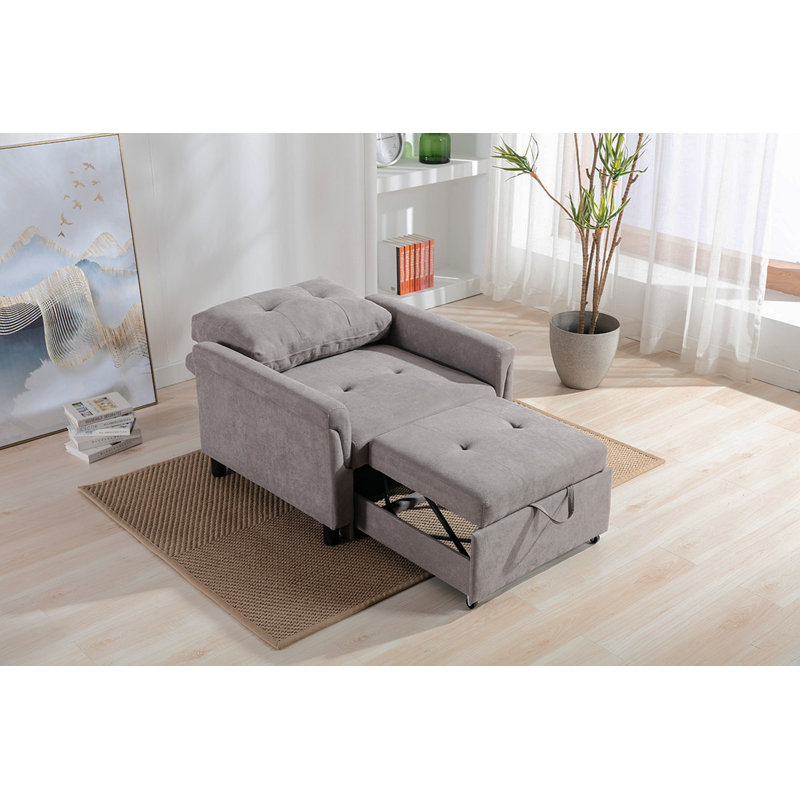Francesca 35"W Gray Woven Convertible Armchair, Gray