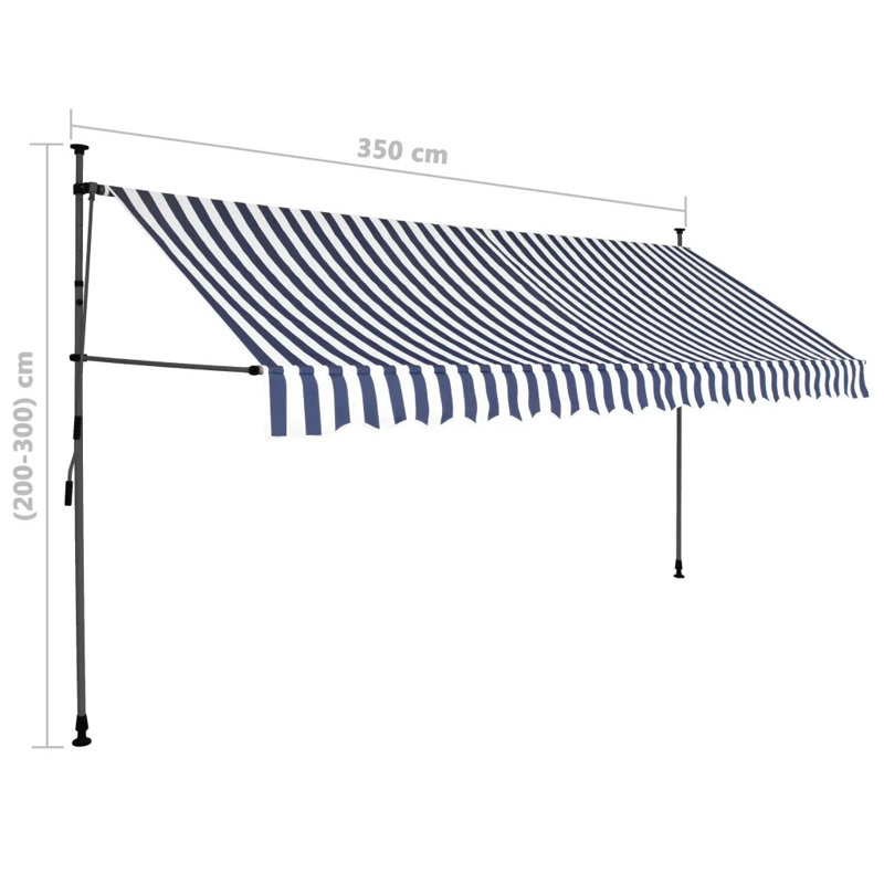 Dakota Fields Fabric Cover Retractable Patio Awning, Blue/White (Black Frame), 3.5m W x 1.2m D
