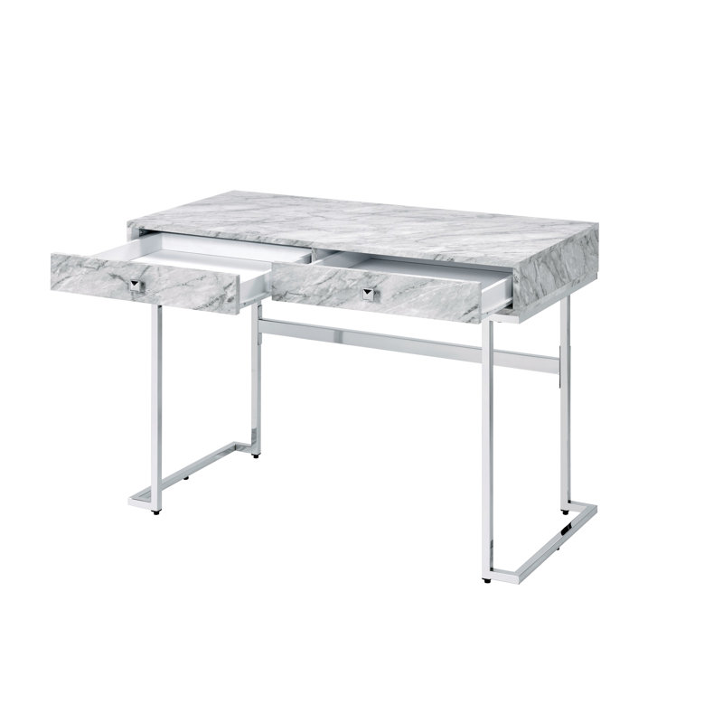 Bureau moderne avec finition en marbre blanc et supports Poignées de tiroir en pierre reconstituée