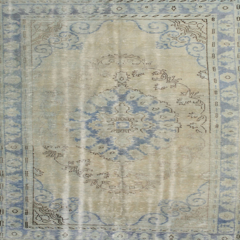 Tapis de style oriental bleu clair, Carré 7 pi
