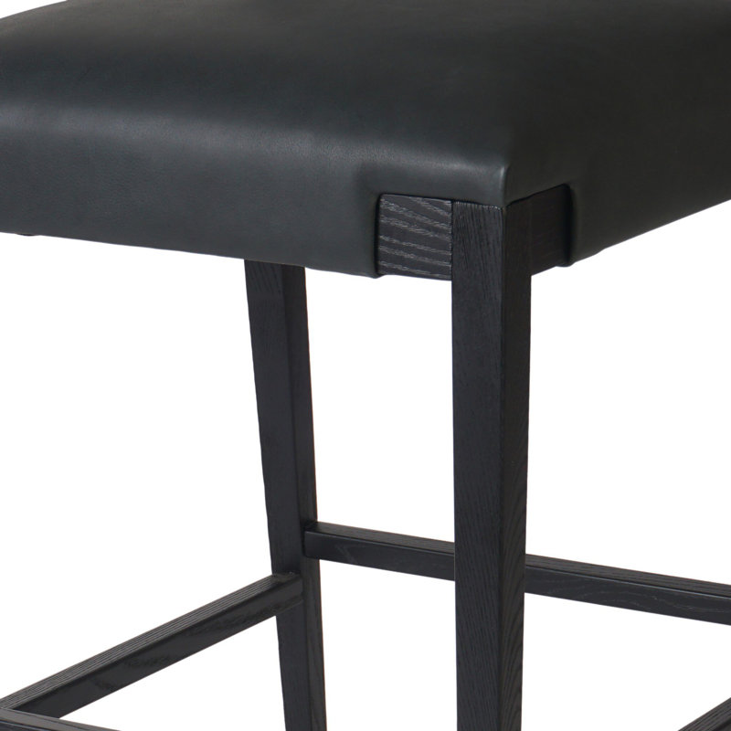 Tamari Stool-Sonoma Chestnut-Bar, Black, Black Genuine Leather, Bar Stool (31.26" Seat Height)