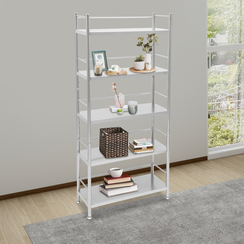 Stainless Steel Shelf 5-Tier Free Standing Storage Rack For Bathrooms, Living Rooms, Toilets, Offices, Kitchens