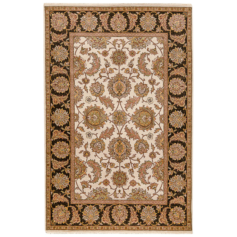Hand Knotted Wool Area Rug in Ivory And Black