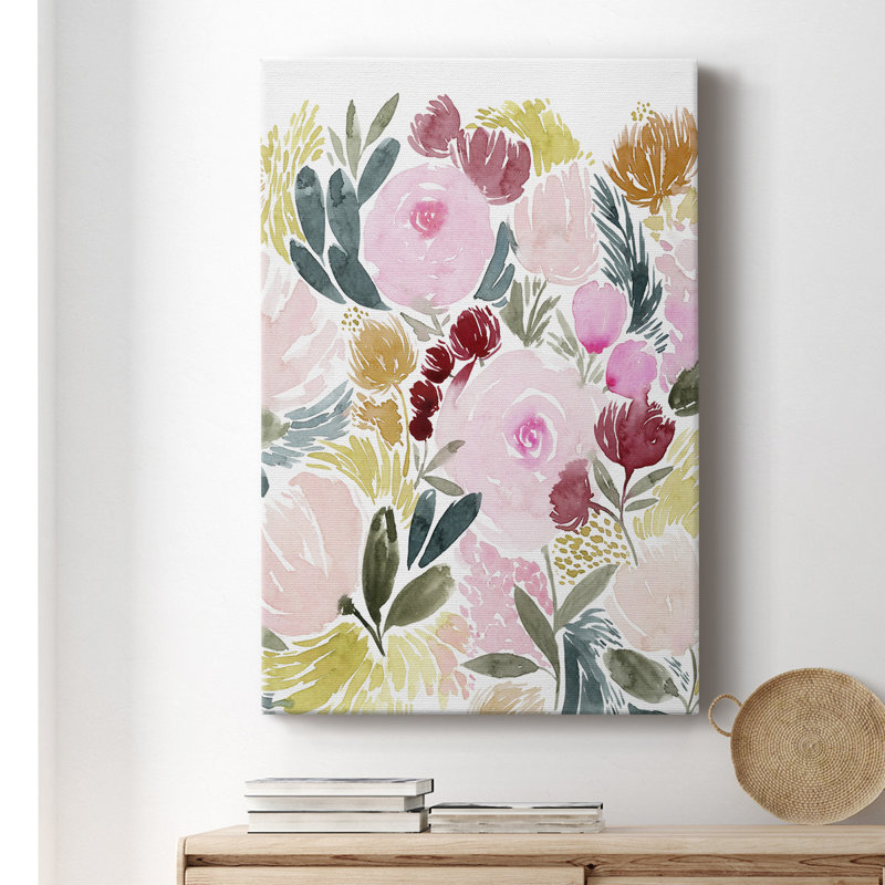 Rose Rays I - peinture sur toile tendue, H 18 po x l 12 po x P 1,5 po