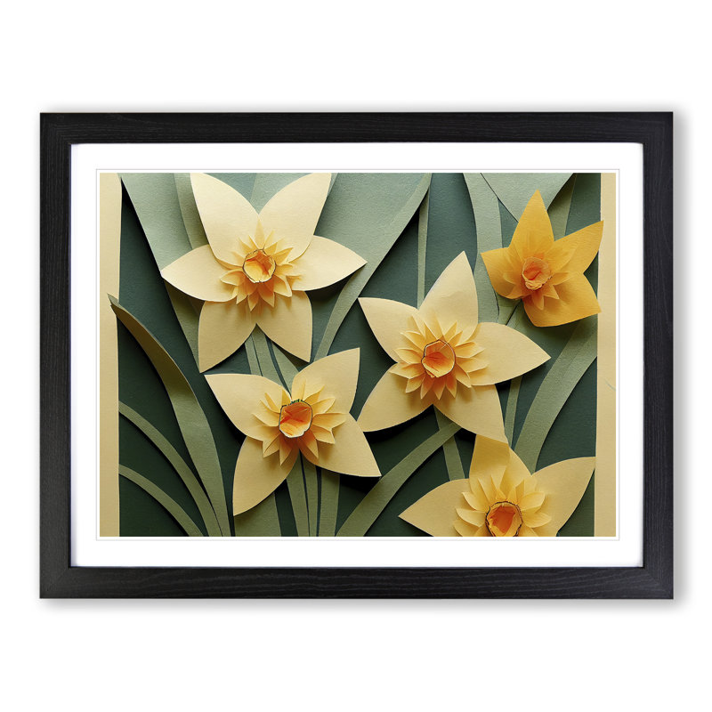 Pleasing Daffodil Flowers - Single Picture Frame Print, 25cm H x 34cm W x 2cm D, Black Framed