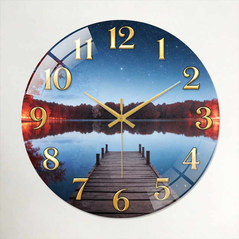 «Night Lake», horloge murale en verre, 40 x 40 cm (15,7 x 15,7 pouces)