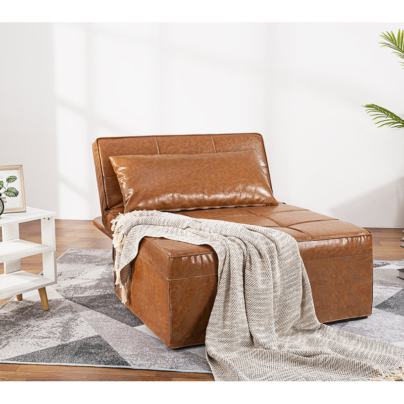 1 Seater Faux Leather Sleeper, Brown