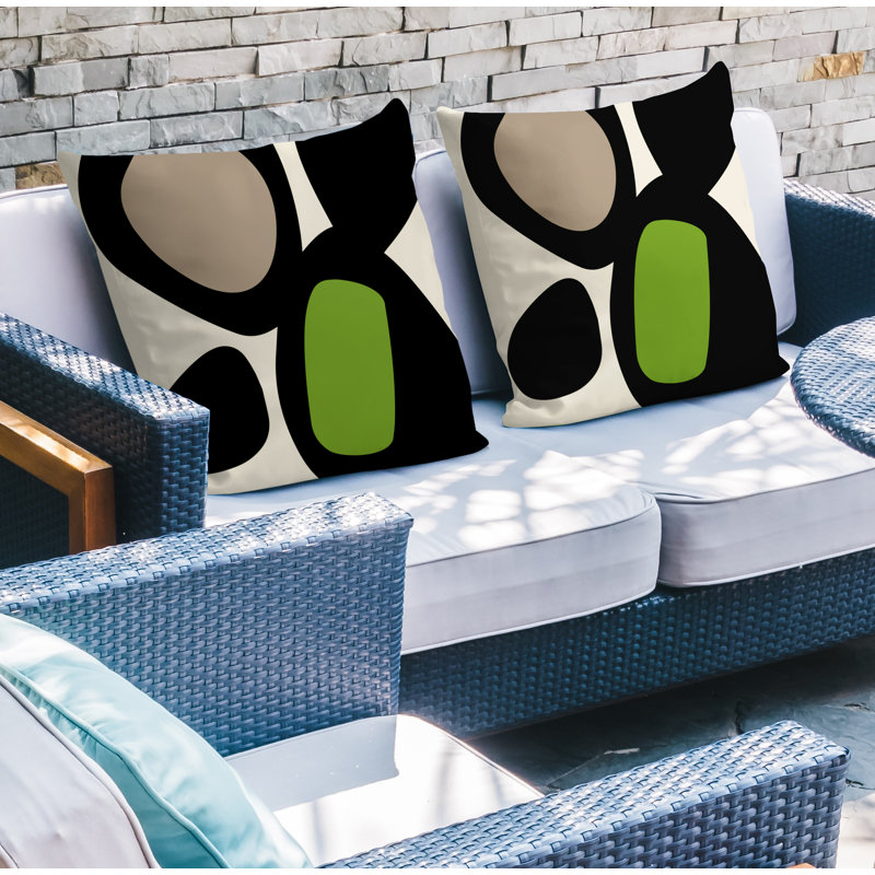 Lara Abstract Outdoor Reversible Throw Pillow, Chartreuse/Off White, 15" x 15"