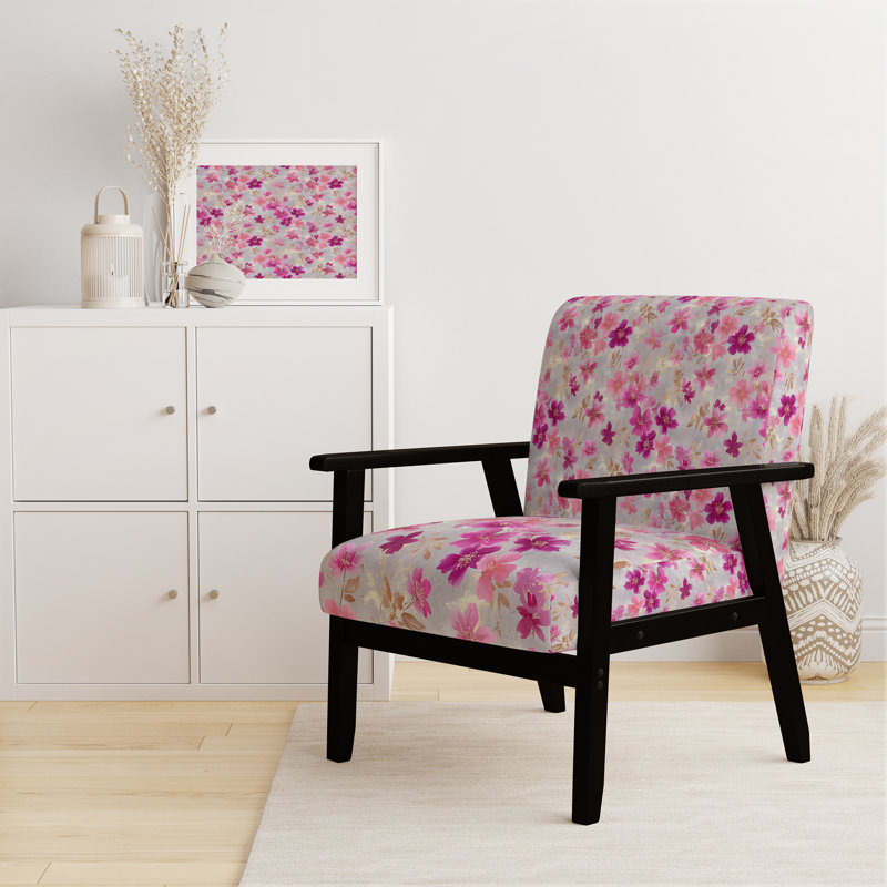 Chaise d'appoint florale - Fauteuil gris fuschia Whisper, Accoudoirs carrés noirs