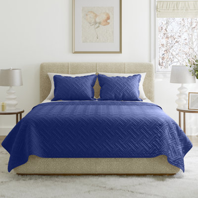 Ensemble de literie pour courtepointe 3 pièces pour grand lit - couvre-lit grand et 2 taies décoratives avec motif à losanges en relief - ensemble de lit léger pour toutes les saisons - couvre-lit en microfibre douce par Lavish Home (bleu)