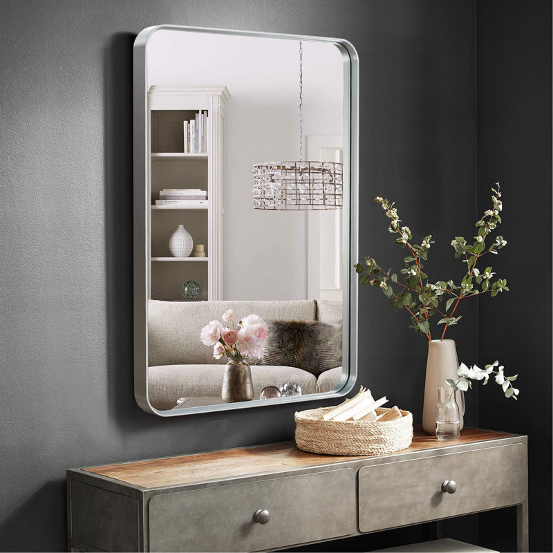 Miroir de salle de bain mural moderne avec cadre en alliage doré et clarté haute définition, Argent argent, 50 po x 32 po