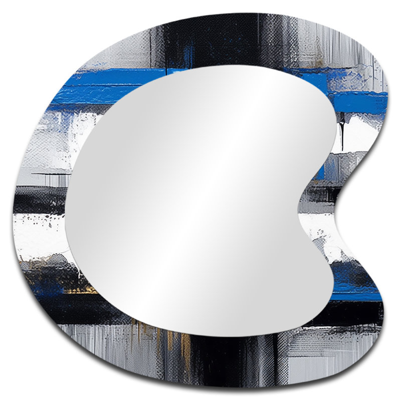 Miroir mural asymétrique moderne, or et bleu, 27 po x 27 po
