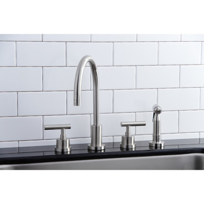 Kingston Brass Manhattan Double-Handle 4-Hole Widespread Kitchen Faucet with Brass Sprayer