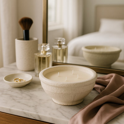 Jeimi Decorative Bowl Scented Candle for Living Room Decor - Modern Terracotta Candle for Coffee Table, Bookshelf, Bedroom Nightstand, and Home Accent