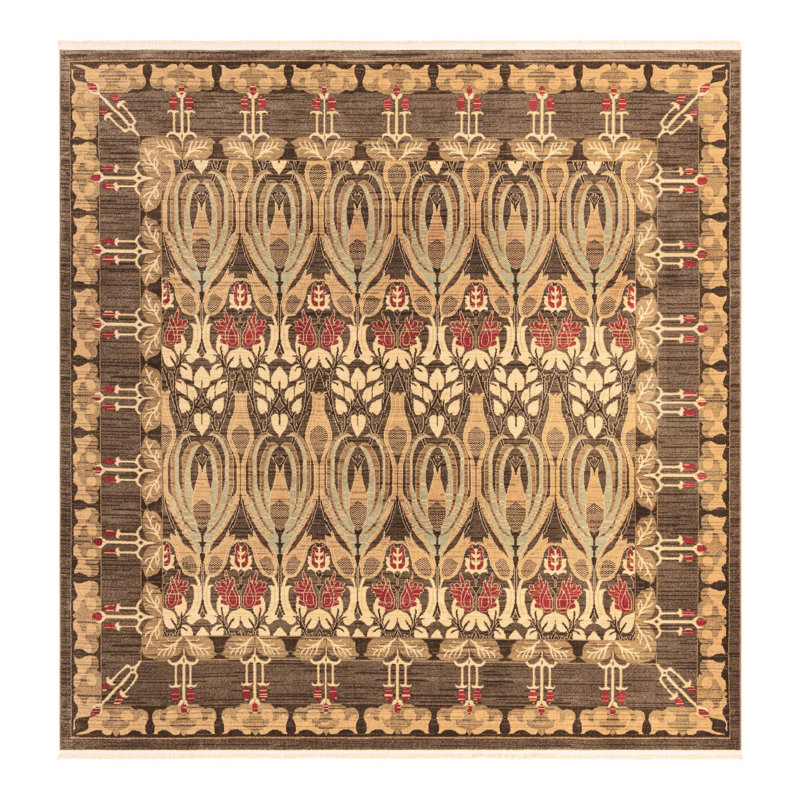 Moore Ikat Brown Area Rug, Square 10'