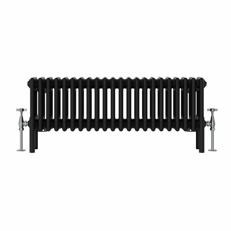 Altynay Horizontal Traditional 4 Column Radiator, Black, 300mm H x 1010mm W x 140mm D