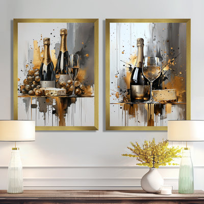 Vin, fromage, Glam Explosion I - nourriture et boissons, art mural sur toile, nourriture traditionnelle, 2 pièces