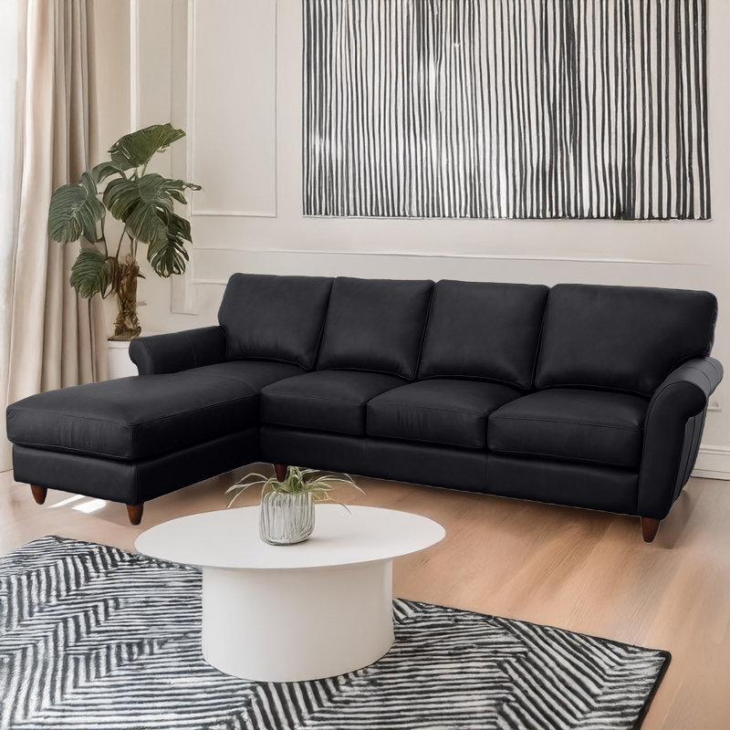 Canapé modulaire en cuir véritable Cherish, Face à la gauche, Cuir véritable noir