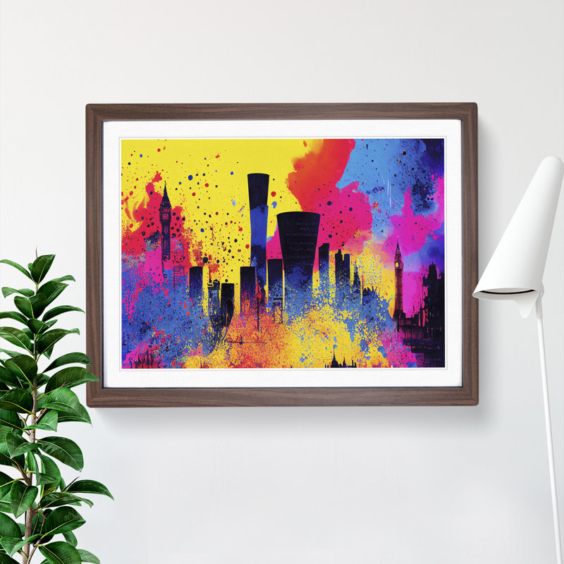 Vibrant City Skyline Art Vol.2 Abstract - Framed Print, 46cm H x 64cm W x 2cm D, Brown