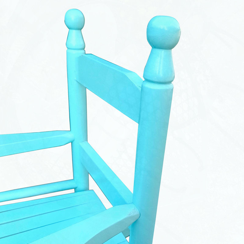 Chaise berçante pour enfants en bois franc massif avec dossier à lattes, Bleu clair