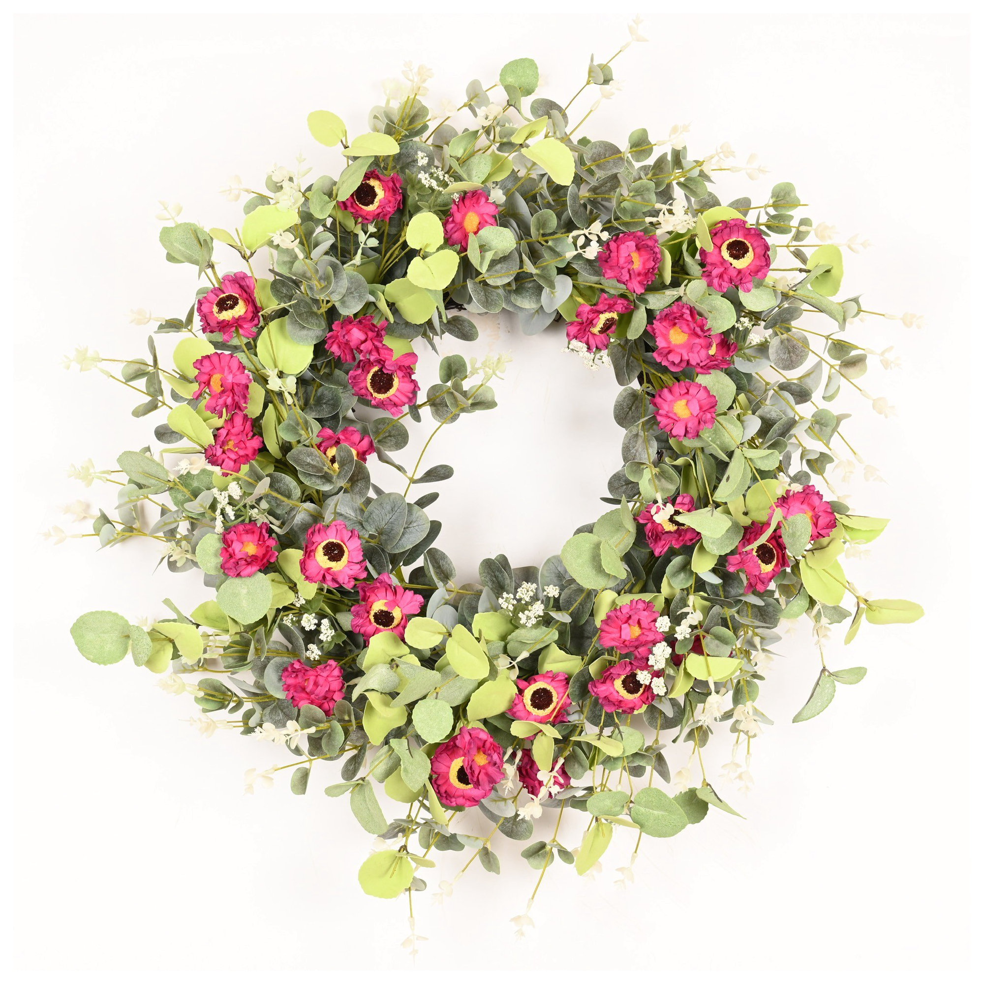 26" Artificial Everyday Eucalyptus Berry Daisy Front Door Wreath, Red