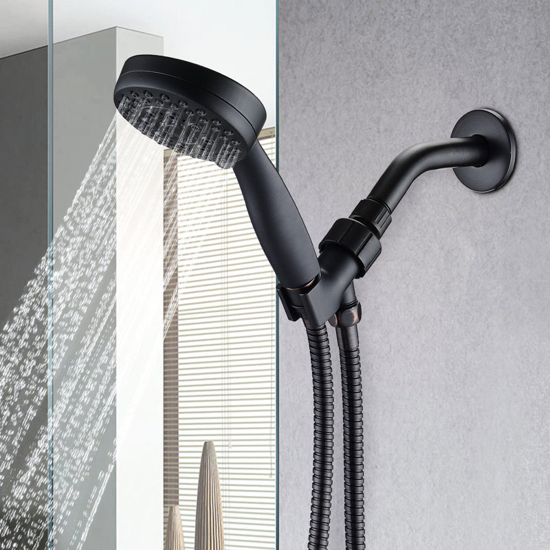 Pomme de douche à main avec 5 réglages - Haut, caractéristique, bronze huilé, modes de pulvérisation bronze inclus, système d'absorption de chaleur, installation facile