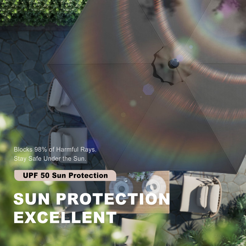 Parasol rond de 7,5 pi avec protection UV, inclinaison facile et caractéristiques de résistance au vent, Gris
