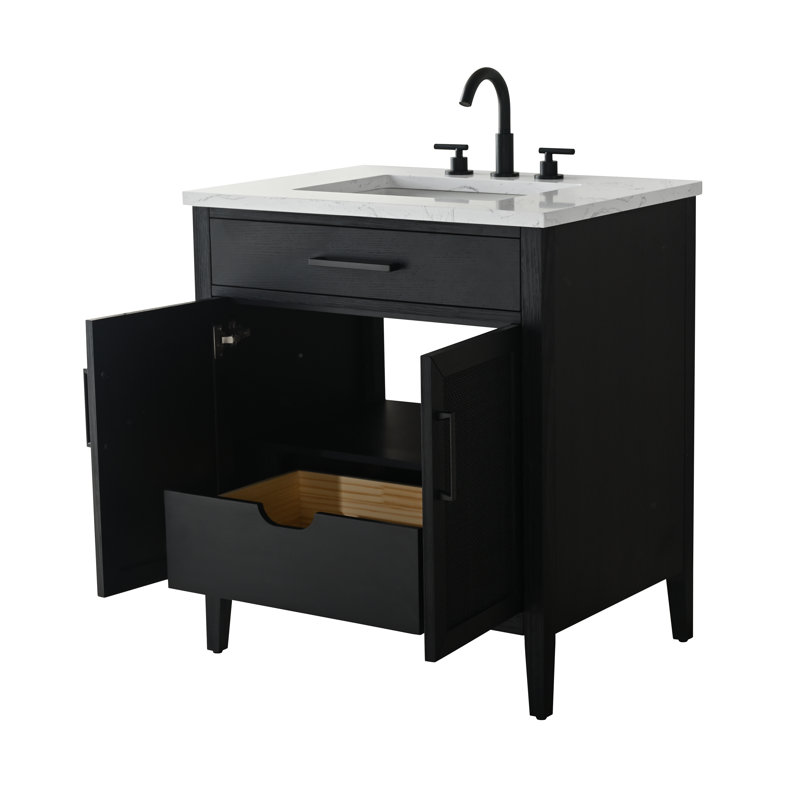 Meuble-lavabo simple 30 po avec dessus Sebastiano, Chêne noir / noir mat