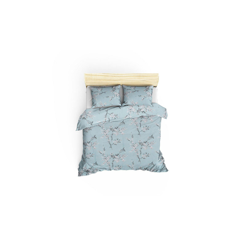 Ensemble de housse de couette 100% coton bleu / blanc, Housse de couette double TG + 2 taies d'oreiller 3, Bleu clair