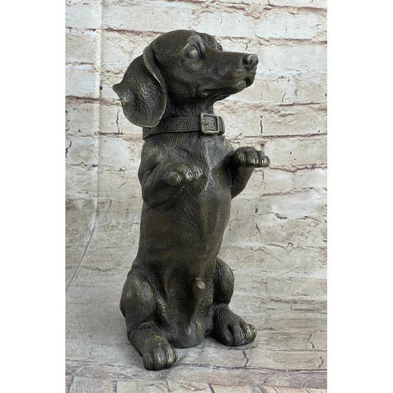 Chiot en fonte chaude bronze mendiant, sculpture originale signée