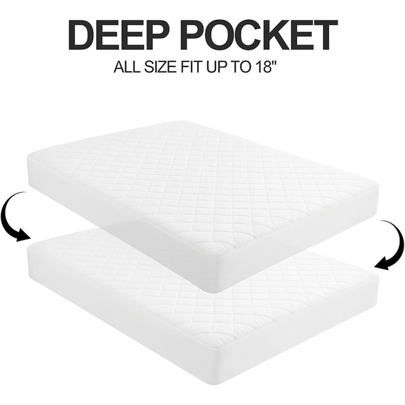 Waterproof Fitted Mattress Protector Hypoallergenic And Bed Bug Proof Quilted Mattress Pad Deep Pocket, Soft, Breathable