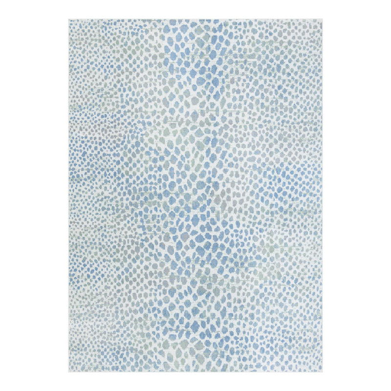 Tapis ivoire / bleu / gris en polyester tissé à la machine Azion, Rectangle 10 pi x 14 pi 1 po