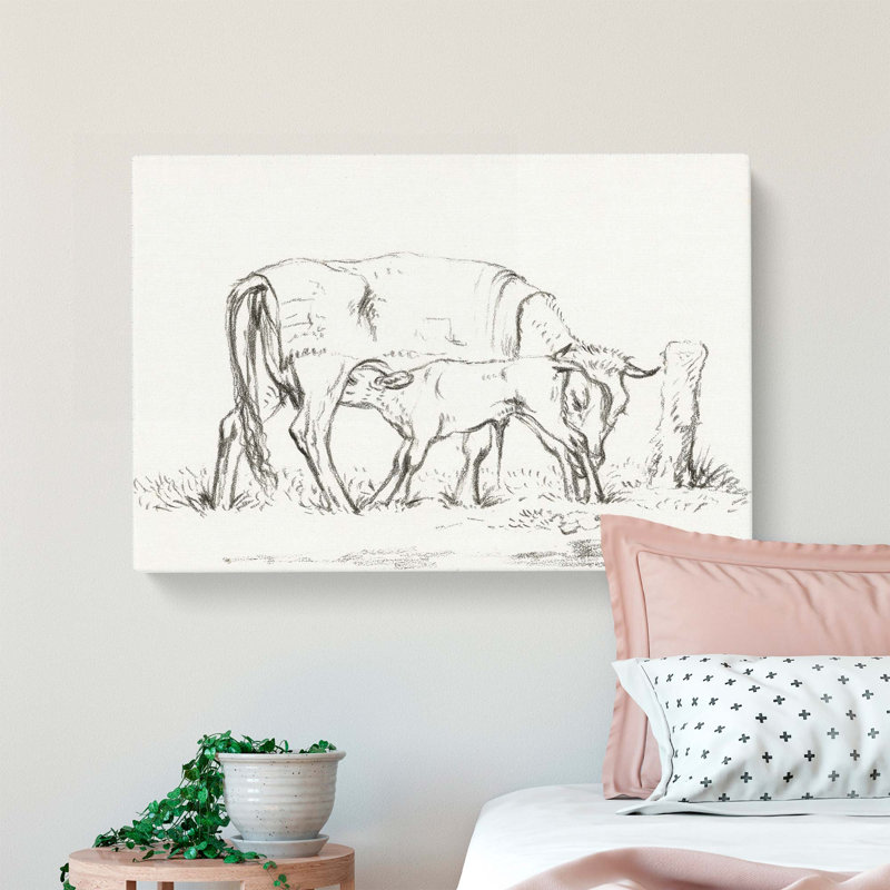 Cow with Calf by Jean Bernard - Wrapped Canvas Drawing - Wrapped Canvas, 35cm H x 50cm W x 3cm D