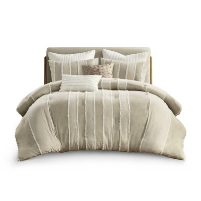 King/ King Taupe Comforter 3 Piece - Cotton Cover Filling Stripes & Trim Washable By Machine Fascinating Design Delicate