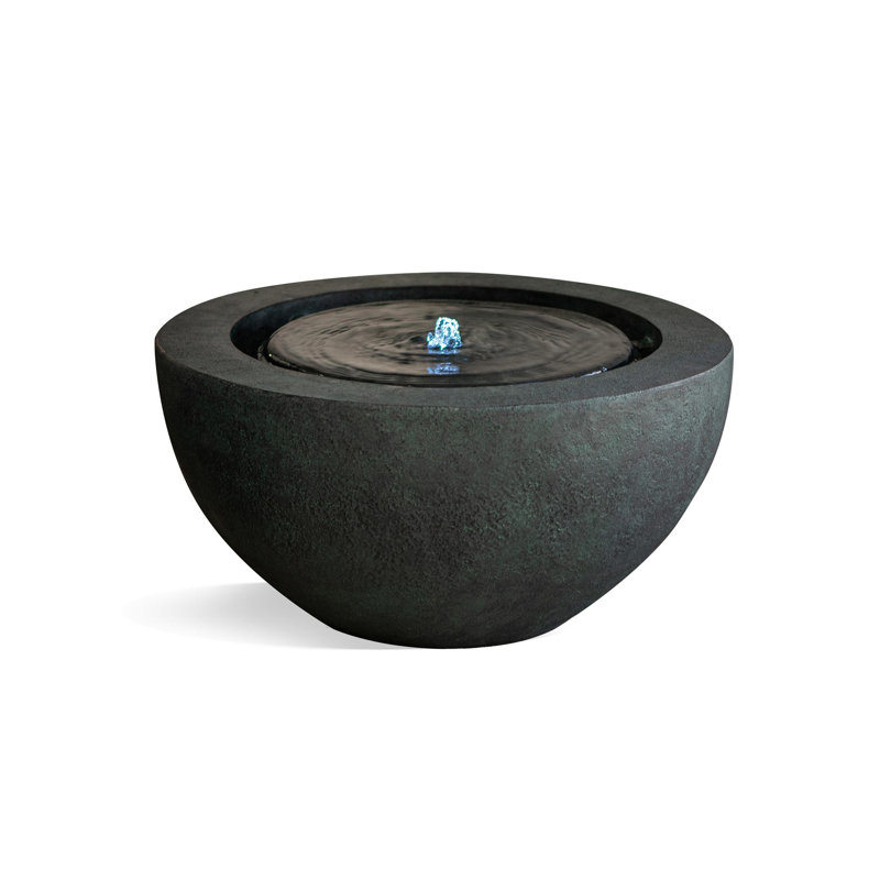 Round Sphere Style Water Fountain with LED Light, Modern Indoor Outdoor Polyresin Fountain for Home Patio Garden, Auto Shut Off Pump - Dark Green