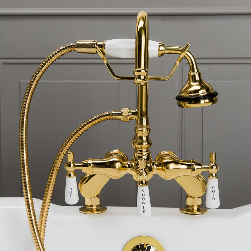 Deck Tub Spout with Diverter, Polished Brass