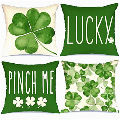 Shamrock Farmhouse Pillow Set - St Patricks Day Decorative Throw Pillows - Lucky Home Decorations - Set of 4 St Patricks Day Pillow Covers