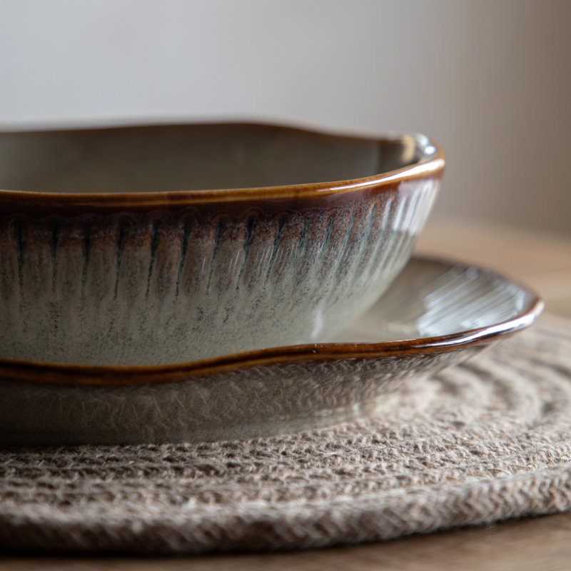 Organic Ridged Pasta Bowl Stone (4pk) 220x55mm