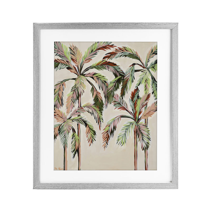 «Blush Palm Tree Canopy», reproduction sous verre, conception de Dani Heyward, Cadre de ferme gris sous verre Farmhouse