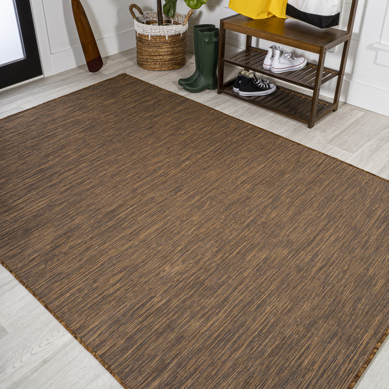 Alianna Modern Flatweave Solid Brown Indoor/Outdoor Rug, Rectangle 5'3" x 7'6"