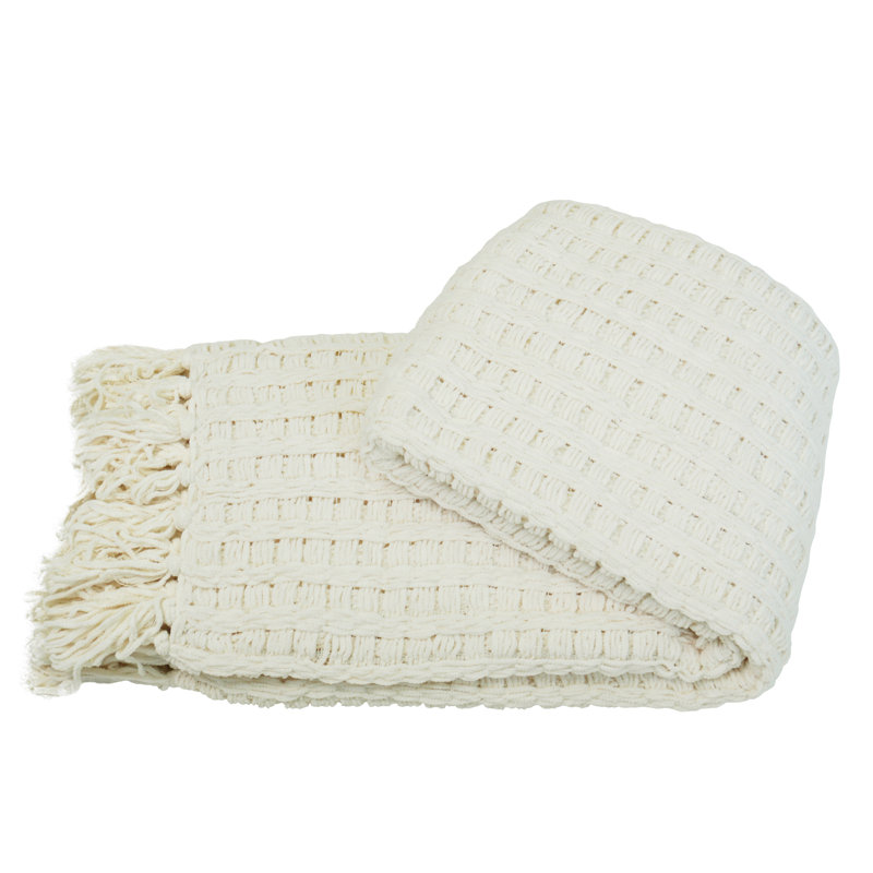 Jeté tricoté Space Yarn, Chaîne / ivoire, 50 po x 60 po