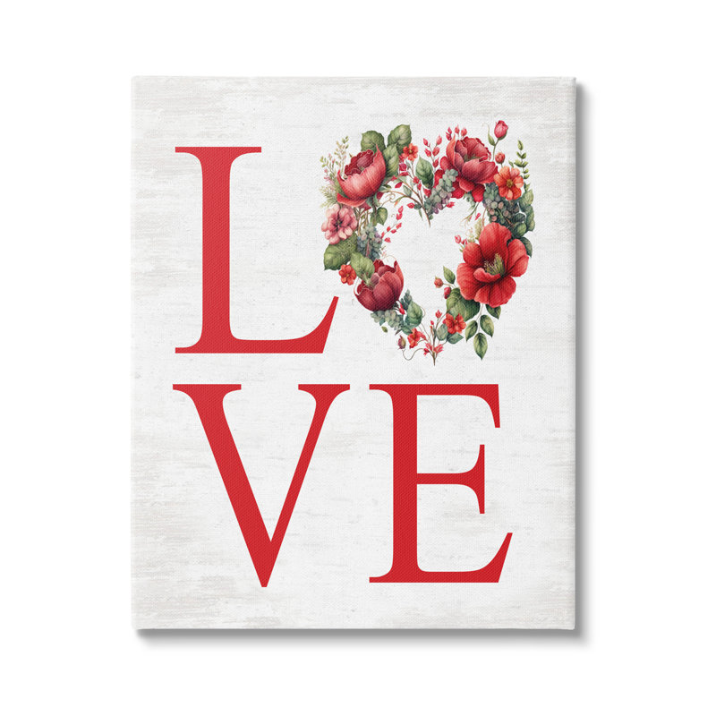 «Love with Heart Wreath», art mural sur toile par lettré et doublé, H 30 po x l 24 po x P 1,5 po