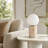 11.5" Modern Natural Travertine Table Lamp with Milky Glass Globe Shade