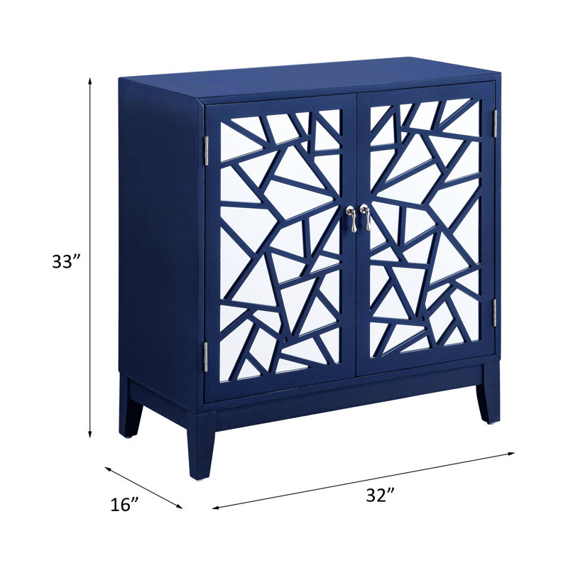 Console bleue option de rangement - 2 portes, bois synthétique, plateau de table épais de 18 mm, table d'appoint rectangulaire avec loquets de porte magnétiques