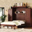 Grand lit en noyer avec 2 garde-robes de rangement intégrées et tablettes pliantes, plateforme multifonctionnelle pour chambre à coucher, étagère de rangement spacieuse, chambre d'amis pliable-2139793957-2139793959