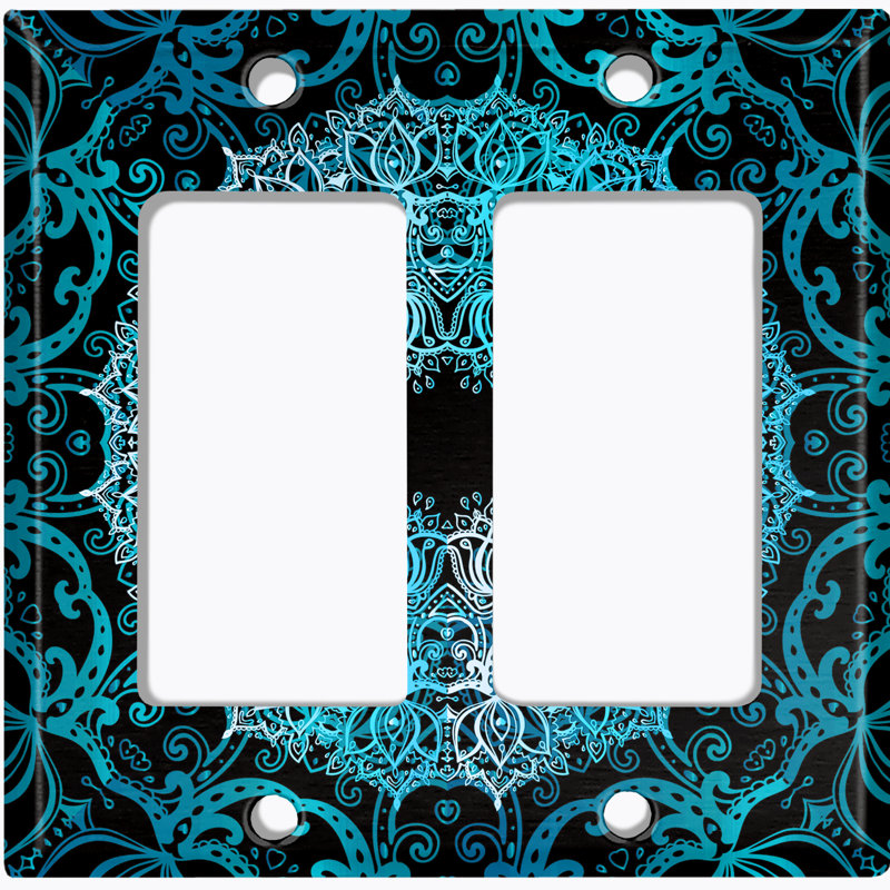 Teal Blue Circle Mandala Black Patterned 2 - Gang Rocker Standard Wall Plate
